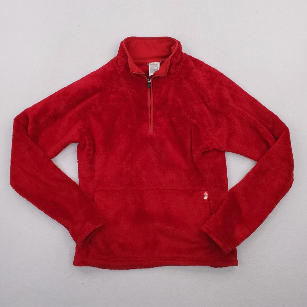 North Face Jacket Womens Small Red Osito Quarter Zip Pullover Fuzzy Soft Fleece